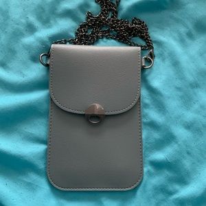 Gray touchscreen phone purse with long body chain